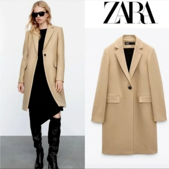 ZARA Camel Italian Wool Menswear Style Coat Jacket Small NWT NEW Blogger Fav - Picture 2 of 16